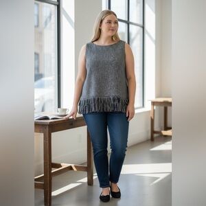 Sail to Sable Tweed Fringe Sleeveless, XL